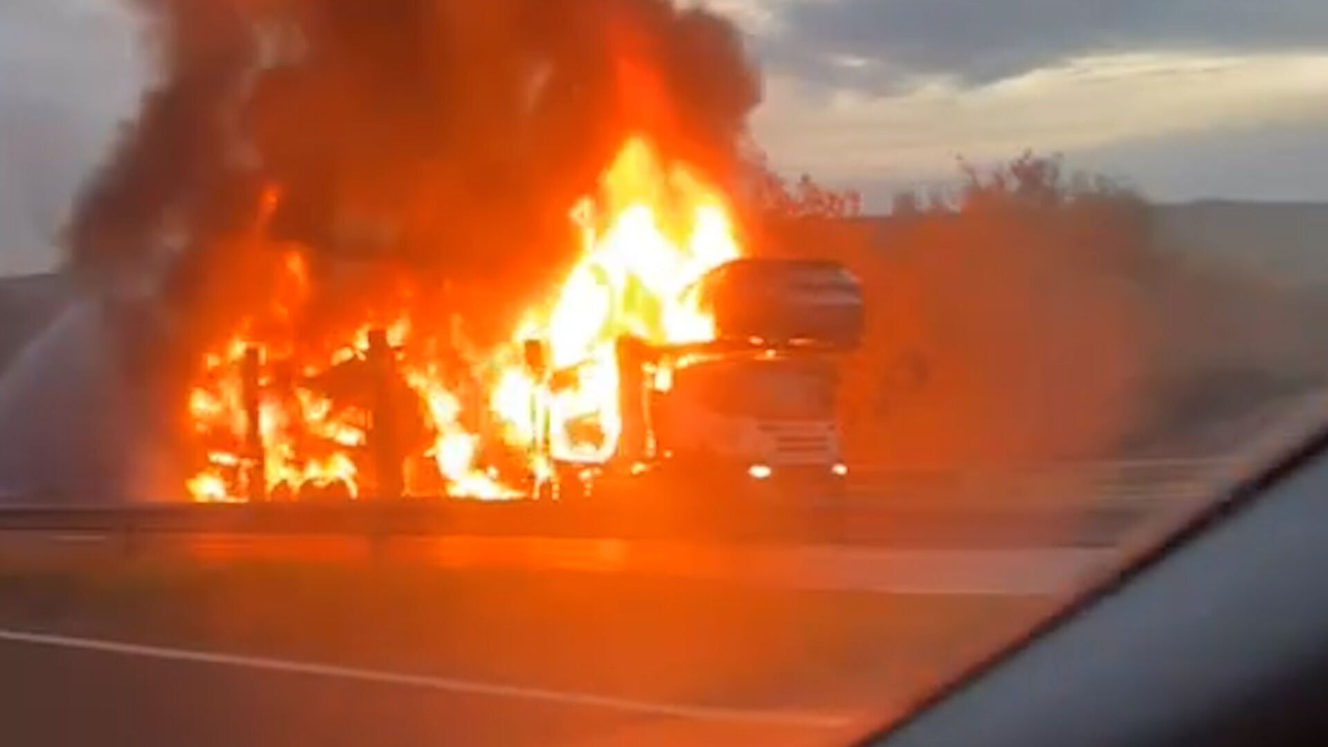 Dramatic video shows 9 electric cars ablaze on back of truck